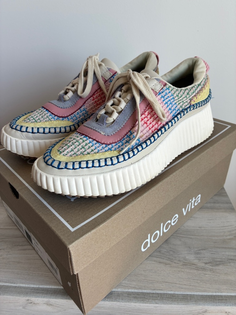 Dolce Vita Pastel Multicolor Tweed Platform Sneakers Funfetti Knit